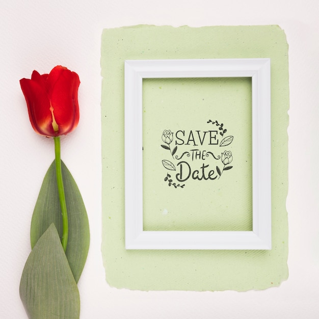 Save the date mock-up picture frame and tulip flower PSD ...
