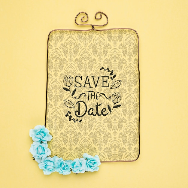 Download Save the date mock-up victorian frame with blue flowers ...