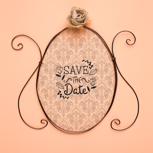 Download Save the date mock-up vintage frame and silver rose PSD ...