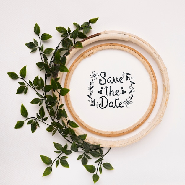 Download Save the date mock-up with leaves frame PSD file | Free Download