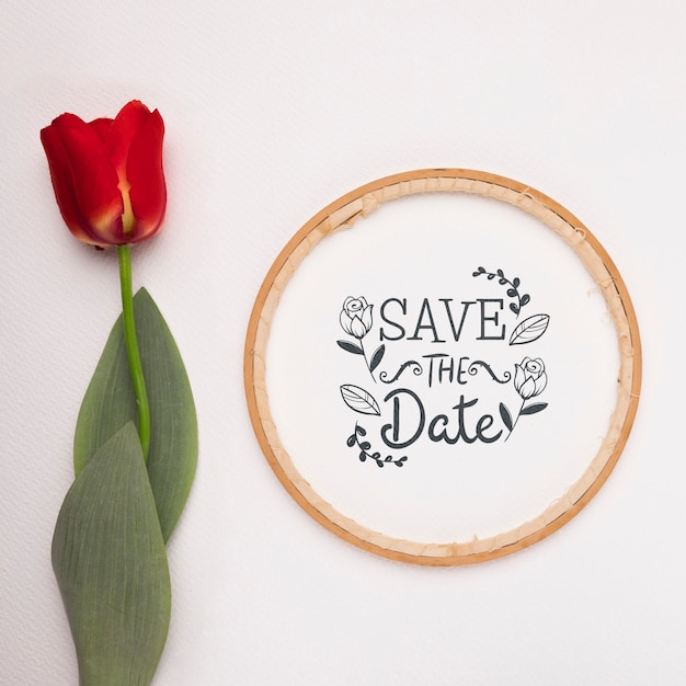 Download Save the date mock-up with tulip | Free PSD File