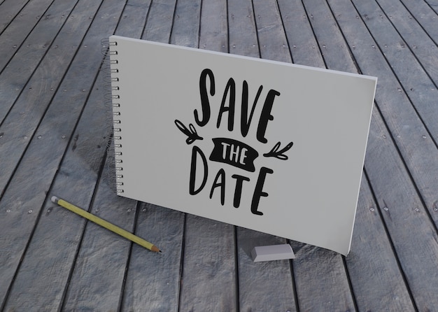 Free Psd Save The Date Wedding Invitation On Wooden Background