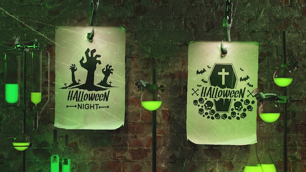 Free PSD | Scary arrangement with green neon light