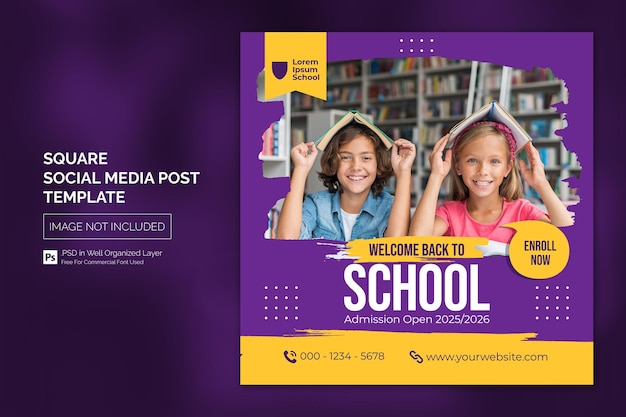  School admission education square social media post web banner template