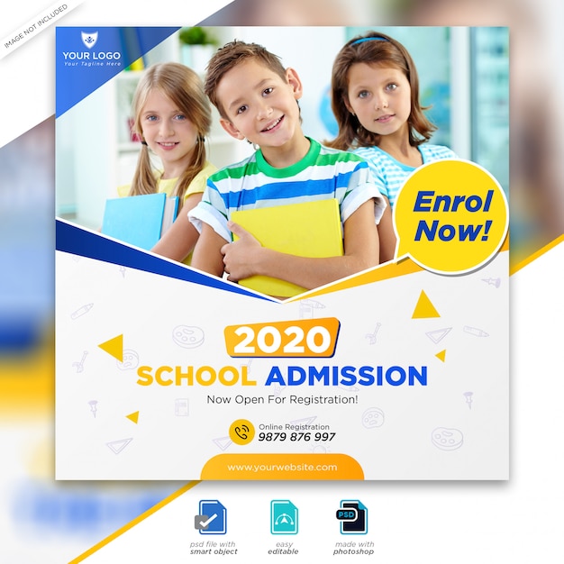 School admission marketing social media post or square flyer template Premium Psd