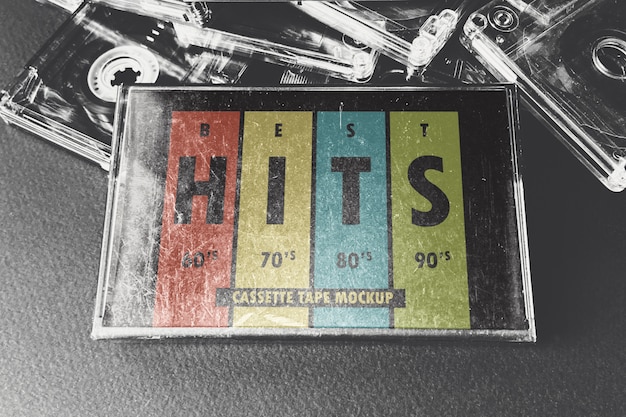 Scratched vintage cassette tape box mockup | Premium PSD File