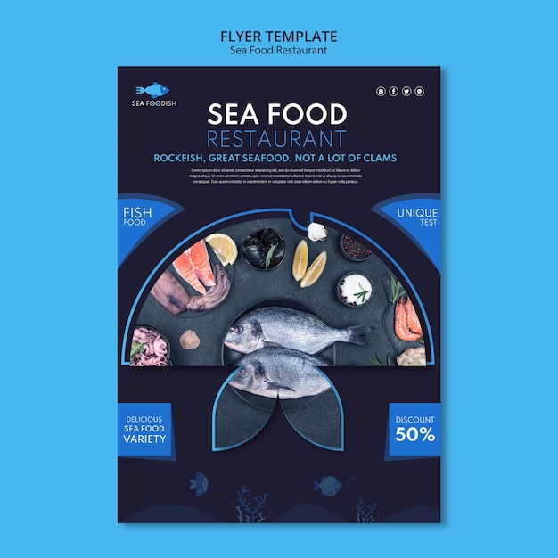 Free PSD | Sea food concept flyer template