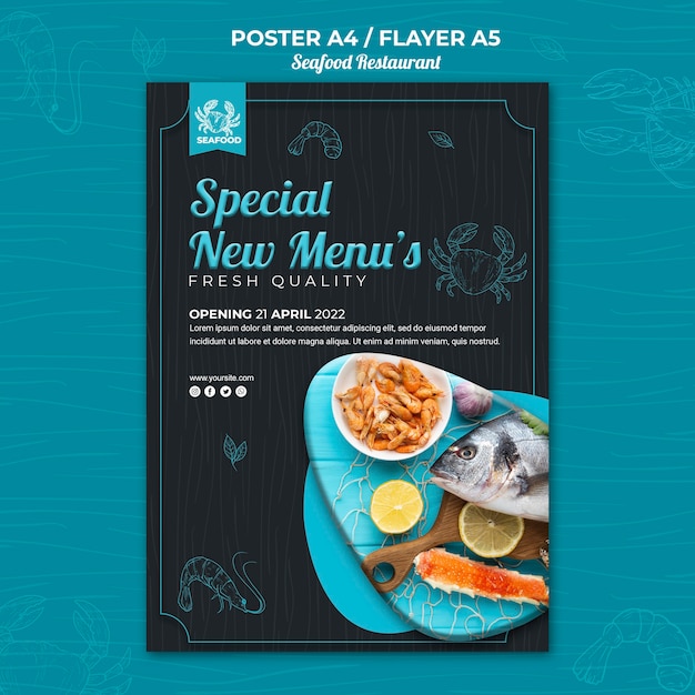 Free PSD | Seafood restaurant poster design