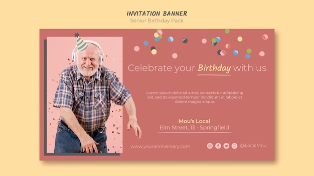 Senior birthday invitation banner PSD file | Free Download