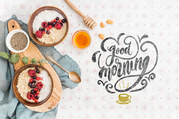 Download Free Psd Set Of Breakfast Granola Bowls