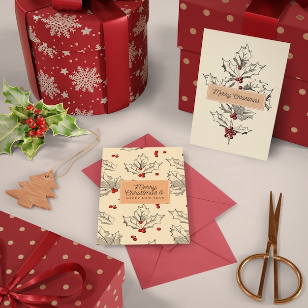 Download Set of christmas card and gifts mock-up PSD file | Free ...