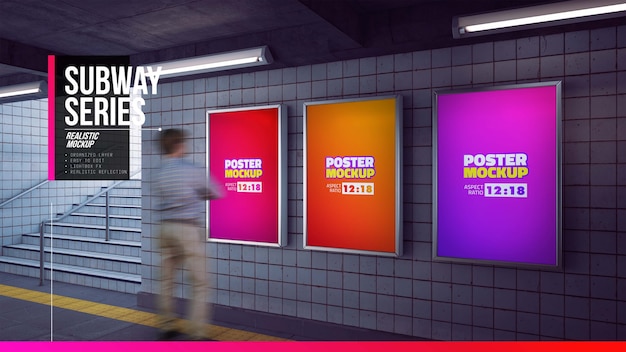 Download Premium PSD | Set of posters mockup in metro station entrance