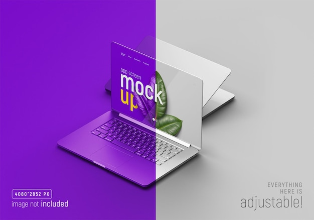 Set of two realistic silver macbook pro mockup perspective view Premium Psd