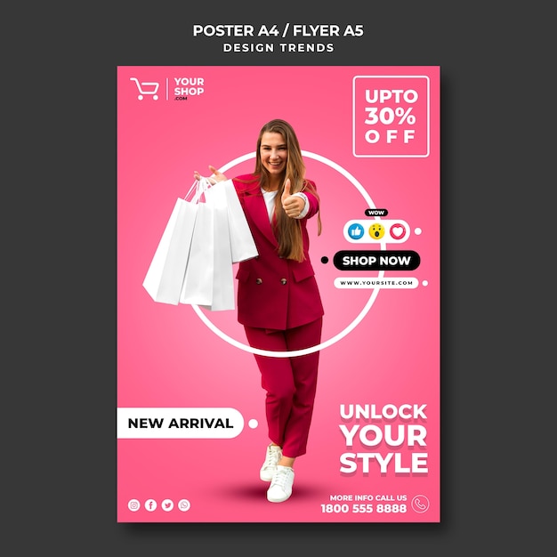 Free PSD | Shopping woman poster template