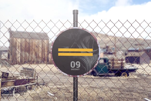 Download Sign mockup on metal fence at construction site | Premium ...