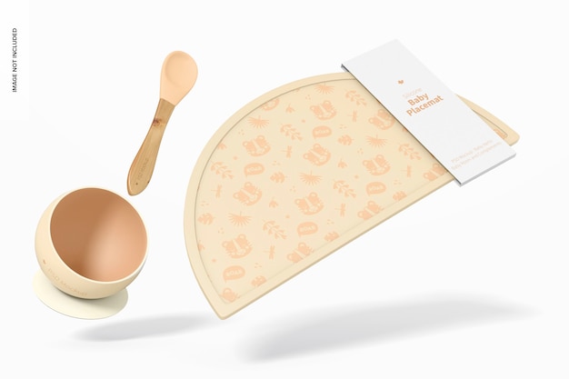 Free Psd Silicone Baby Placemat Mockup Falling