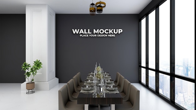 Download Premium PSD | Silver logo mockup on restaurant decoration wall