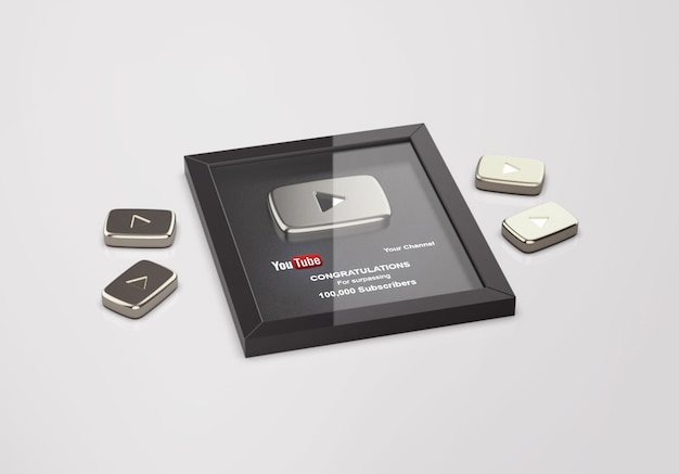 Premium Psd Silver Play Button Youtube Mockup