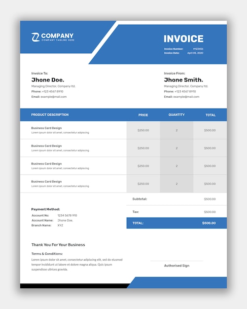 Premium PSD Simple business invoice template