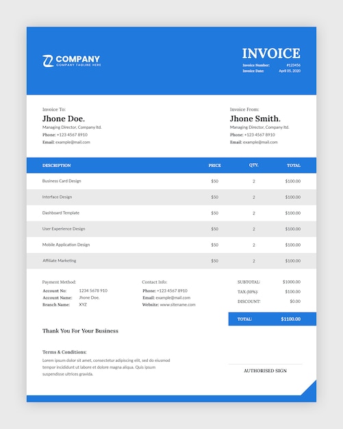 Simple minimalist business invoice template design | Premium PSD File