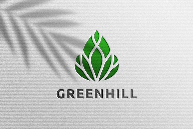 Premium PSD | Simple realistic paper pressed logo mockup with plant shadow overlay
