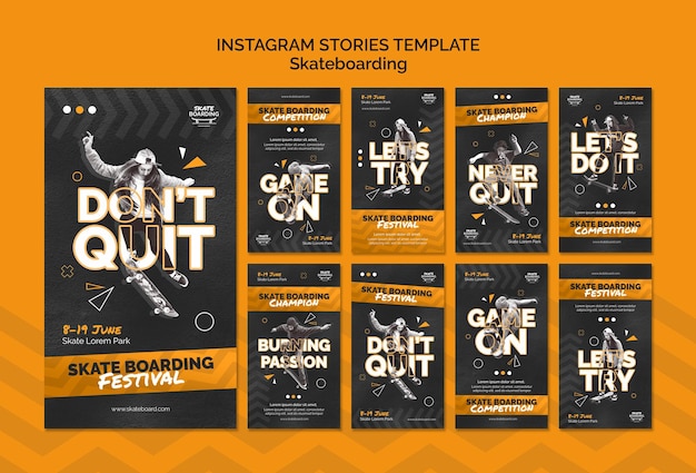 Skateboarding instagram stories template with photo Free Psd