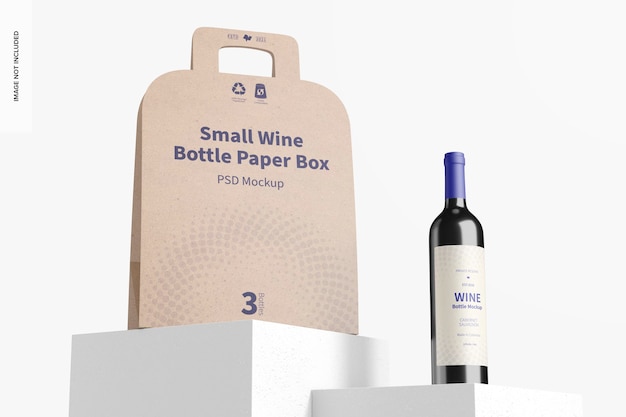 Free Psd Small Wine Bottle Paper Box Mockup Low Angle View