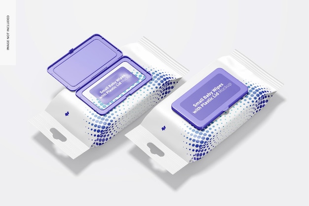 Premium PSD | Small wipes with plastic lid packaging mockup, perspective