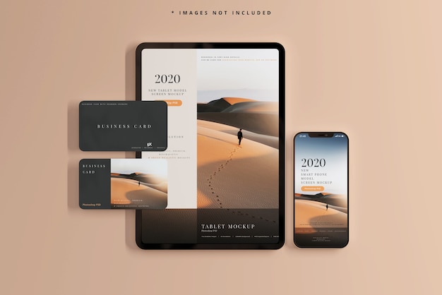 Download Free PSD | Smart phone and tablet with business cards mockups