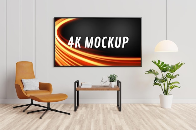 Download Premium PSD | Smart tv mockup on the cabinet in modern living room in 3d rendering