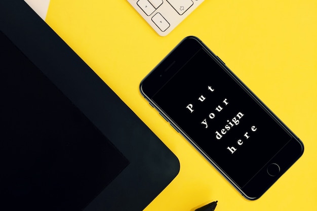 Download Smartphone mock-up on yellow background | Premium PSD File