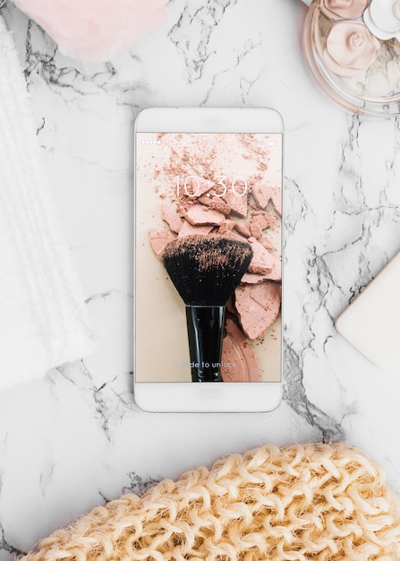 Download Smartphone mockup on marble texture | Free PSD File