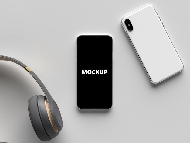 Download Smartphone mockup with headphones | Premium PSD File