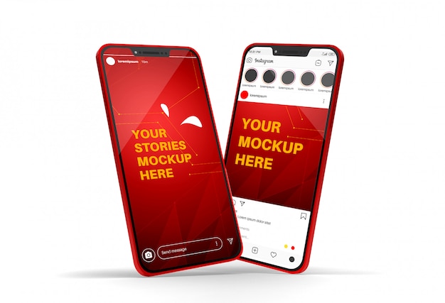 Download Smartphone mockup with instagram post and stories | Premium PSD File