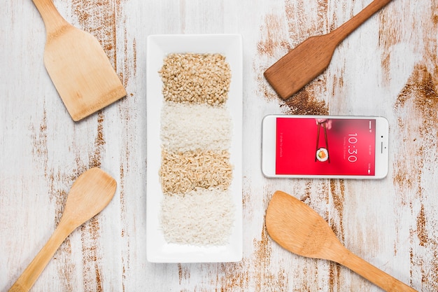 Download Smartphone mockup with japanese food mockup | Free PSD File