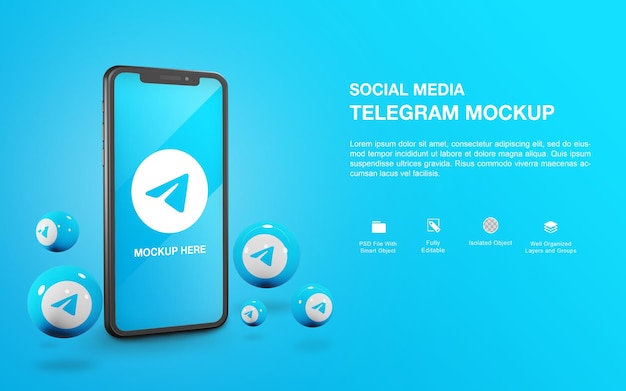 Download Premium Psd Smartphone Mockup With A Telegram Ball Rendering Design