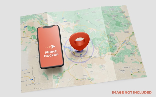  Smartphone and red gps pin on map mockup