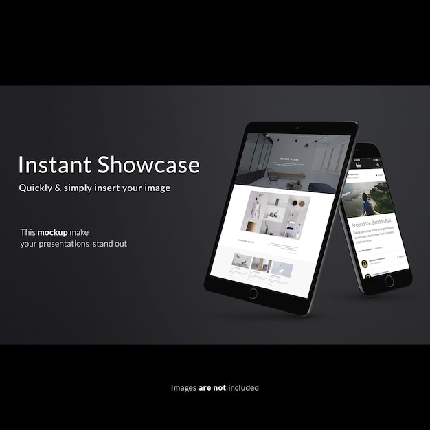 Download Free Psd Smartphone And Tablet On Black Background Mock Up PSD Mockup Templates