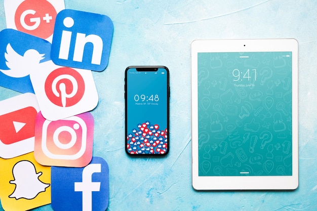 Download Smartphone and tablet mockup with social media concept ...