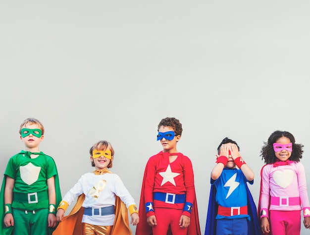 Smiling Diverse Children In Superhero Costumes Psd Mockup New Free Mockup Design