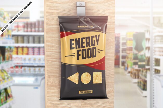 Download Snacks foil bag hanging in the store mockup | Premium PSD File