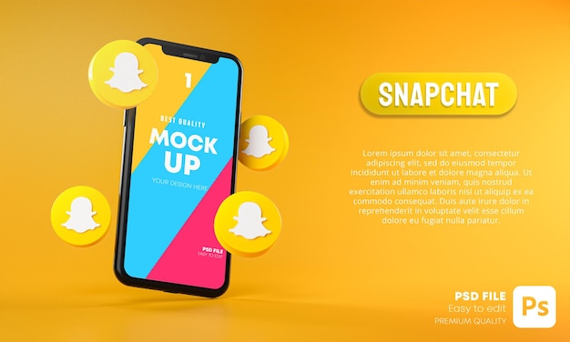 Download Premium PSD | Snapchat icons around smartphone app mockup 3d