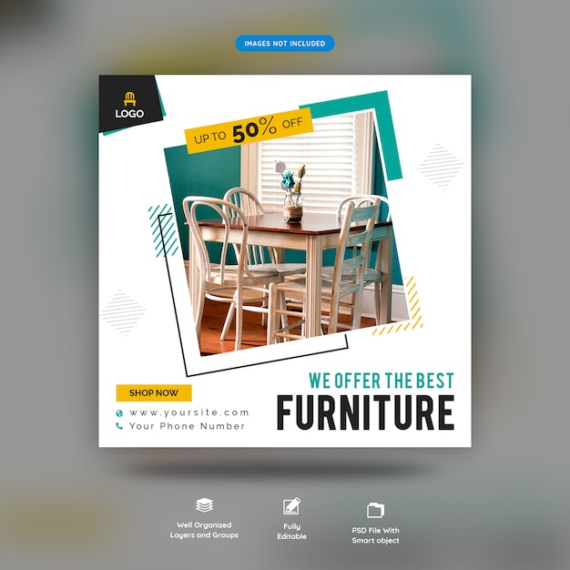 Social media banner or square flyer template for furniture sale Premium Psd