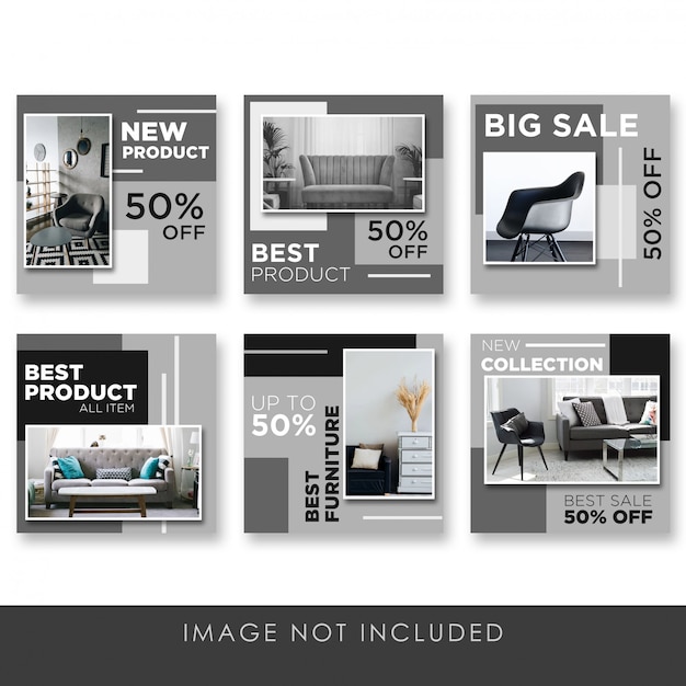 Social media post home and furniture black elegant collection template Premium Psd