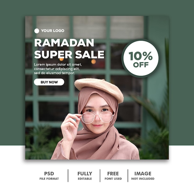 Download Social media post instagram template fashion ramadan super sale hijab girl | Premium PSD File