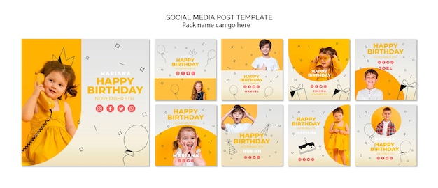 Download Free PSD | Social media post template with happy birthday