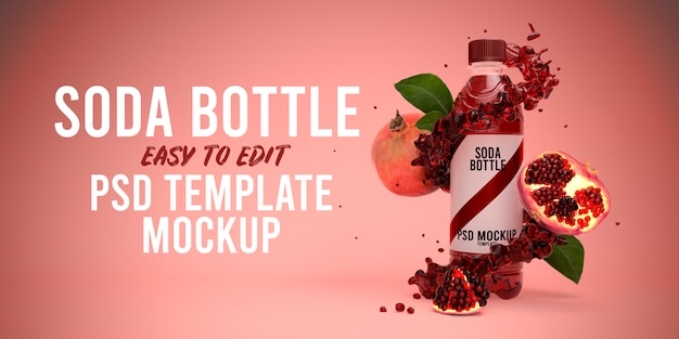 Download Soda bottle mockup pomegranate on red background 3d render ...