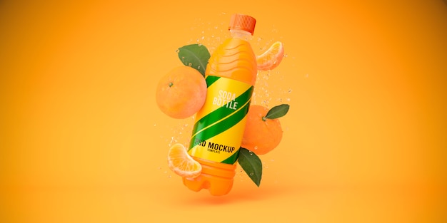  Soda bottle mockup tangerine on orange background 3d render
