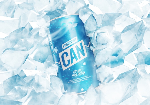 Download Soda can mockup with ice cubes | Premium PSD File