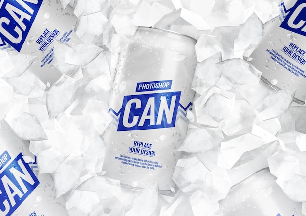 Download Soda cans mockup with ice cubes | Premium PSD File